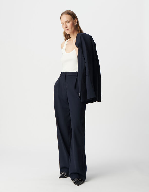 Pantalón sastre azul marino ancho punto Milano mujer