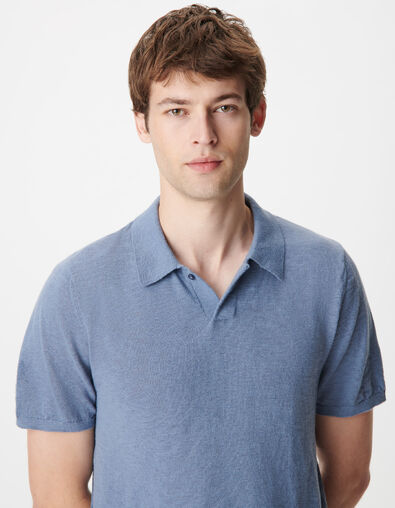 Blaues geflammtes Baumwoll-Poloshirt mit kurzen &Auml;rmeln - IKKS