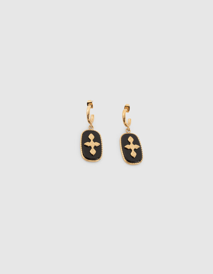 Schwarze Damenohrringe mit goldfarbenem Metallzierat-3 Schwarze Damenohrringe mit goldfarbenem Metallzierat-3