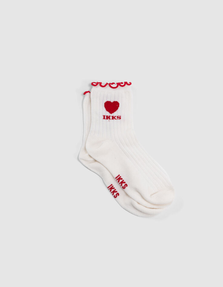 Ecru,rosa, rote und marinefarbene Mädchensocken-5