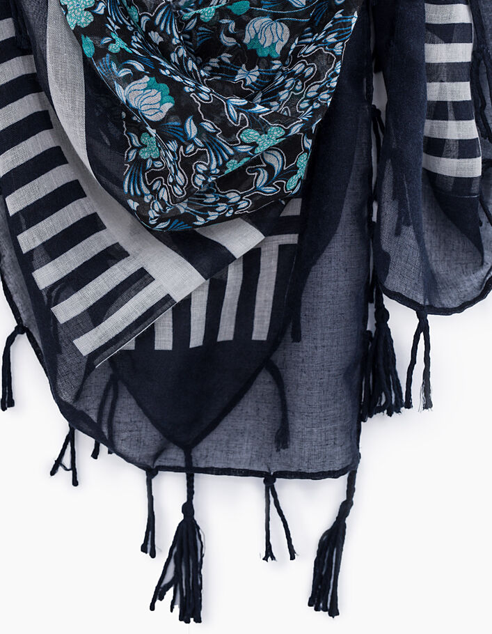 Women’s printed cotton square scarf with tassels - IKKS