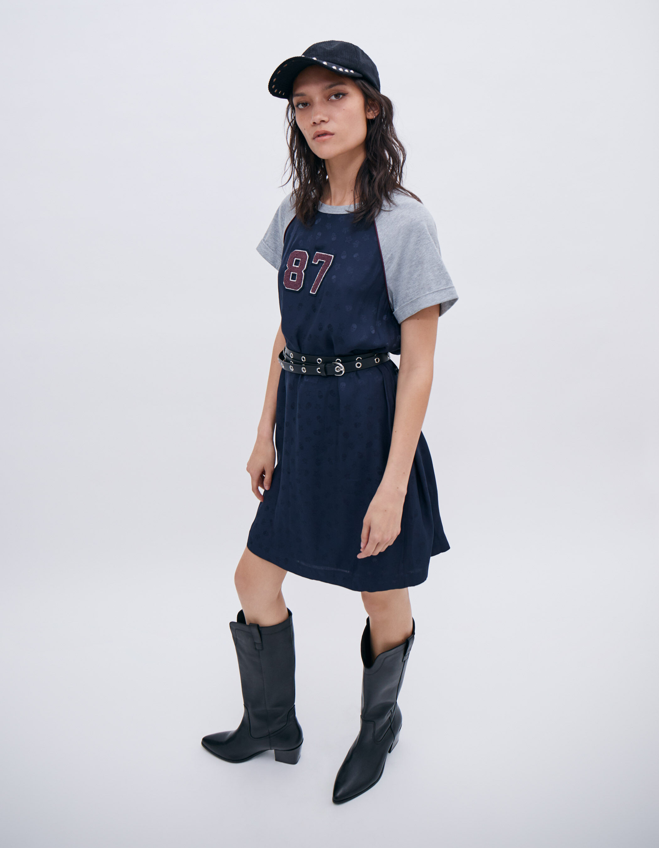 Robe tee shirt marine manches grises Femme