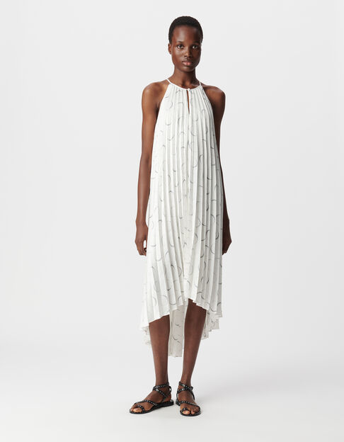 Women's ivory eclipse print pleated dress - IKKS