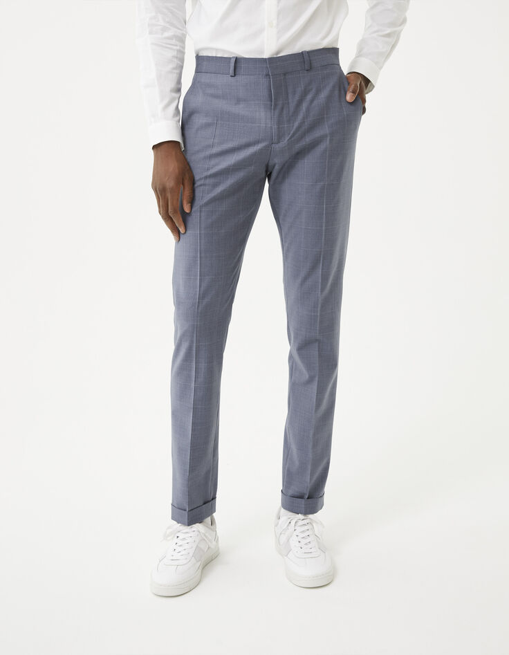 Men’s indigo check SLIM TRAVEL SUIT suit trousers-2