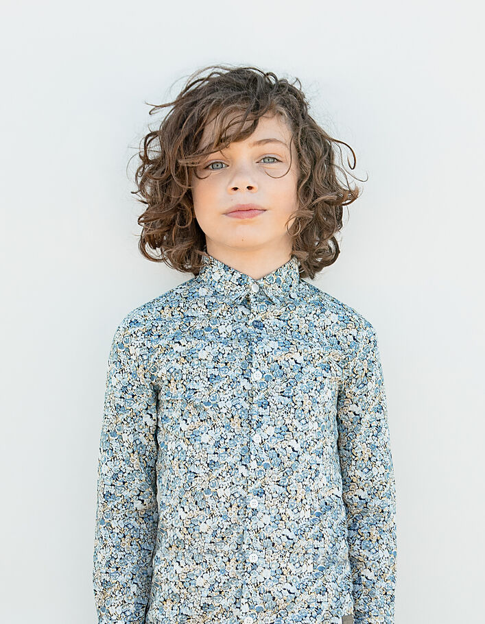 Boy’s off-white Liberty blue flower fabric shirt - IKKS