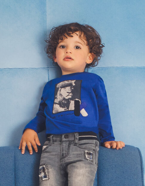 T-shirt bleu électrique visuel lion bébé garçon