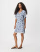 Blue floral-print flowing dress with side tie Women's-1