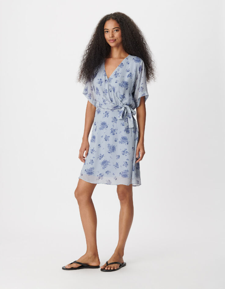Blue floral-print flowing dress with side tie Women's-1