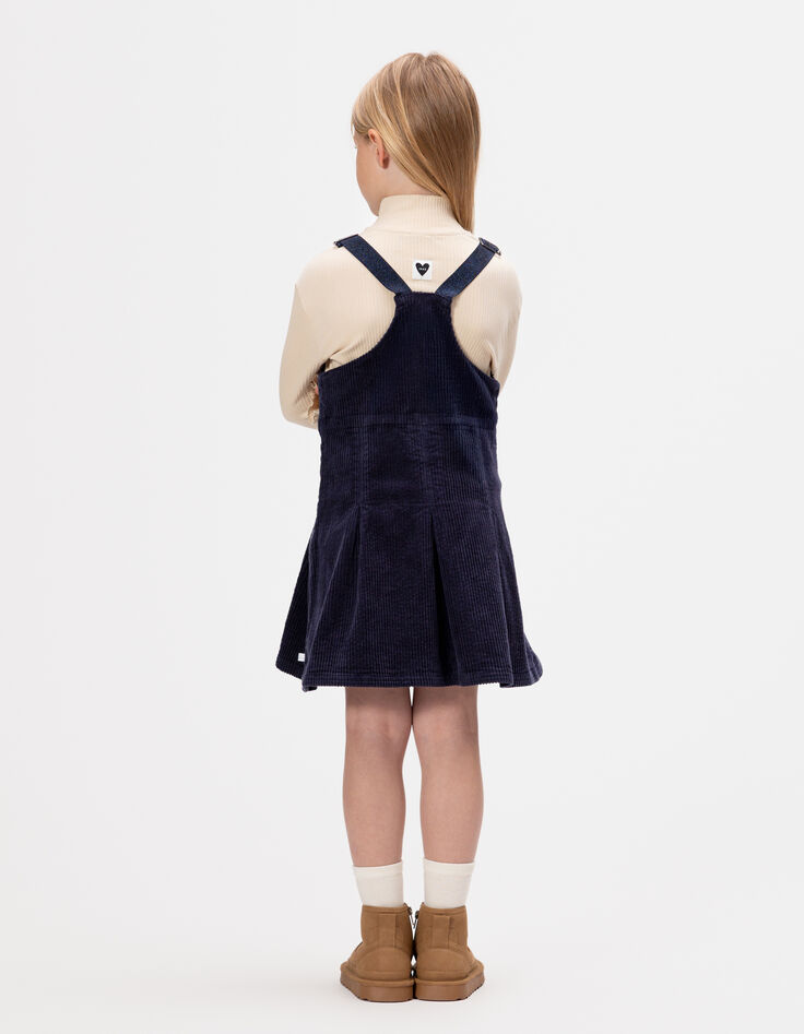 Girls’ 2-in-1 navy velvet dress and white T-shirt-3