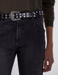 Ceinture jean cuir noir boucle western clous bijoux femme-4