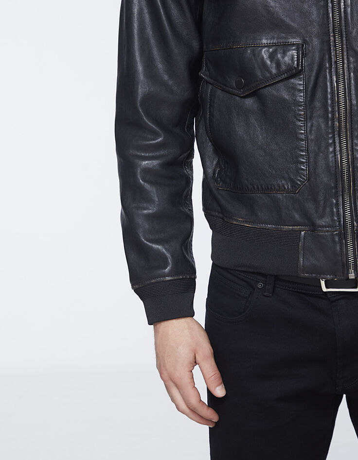 Men’s black Sherpa collar leather jacket-5