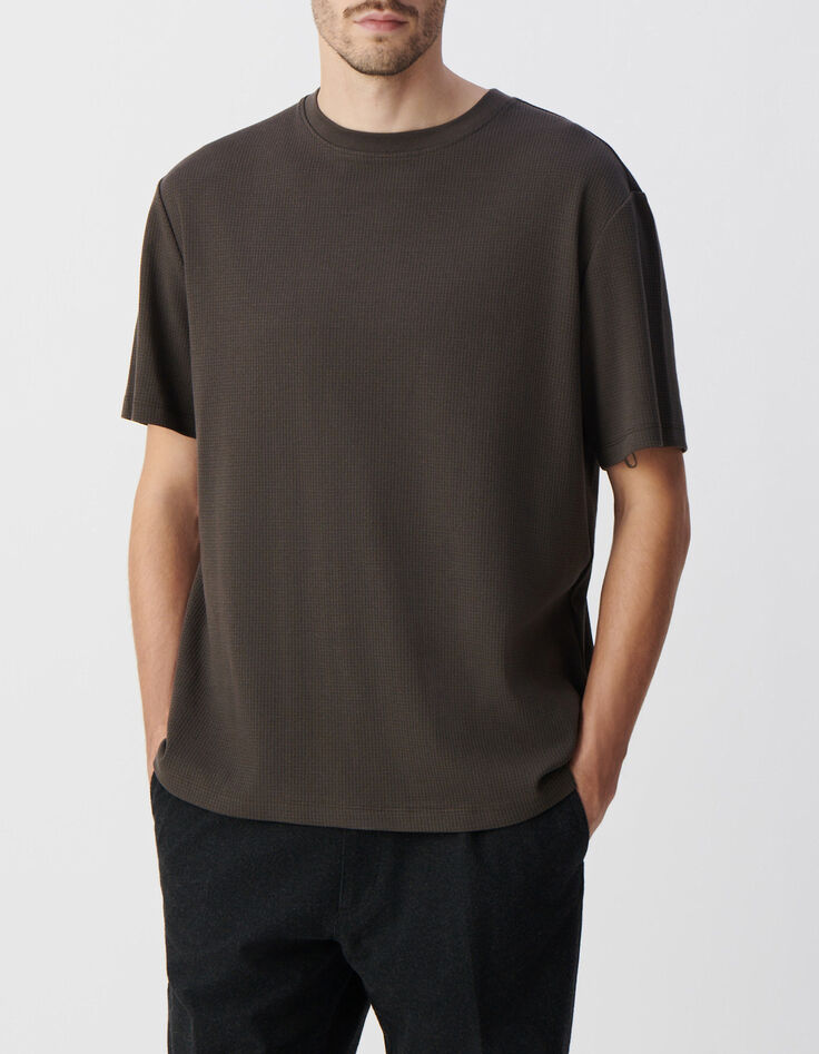 T-shirt kaki coton bio relief filet Homme-2