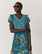 Smaragdgroen T-shirt volants schouders voor-achter dames-2