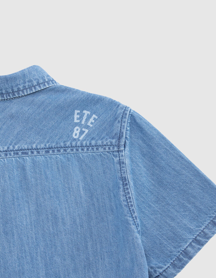 Blaues Jungenjeanshemd mit Print-5
