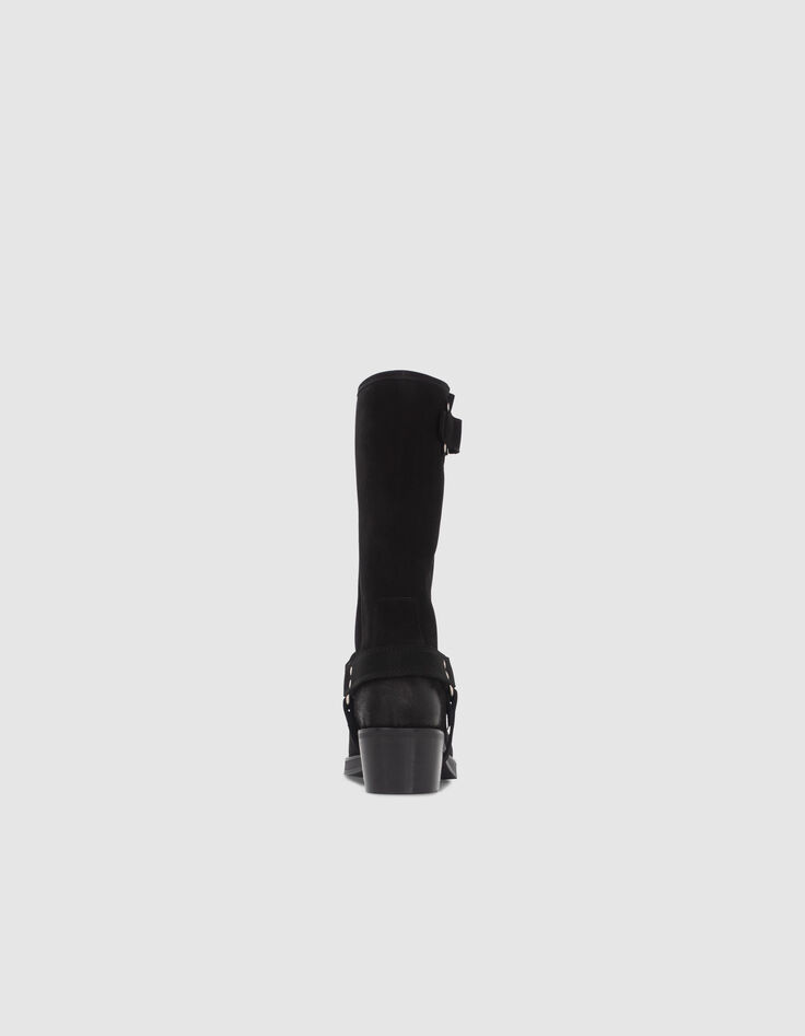 Boots noirs cuir velours esprit motard Femme-3