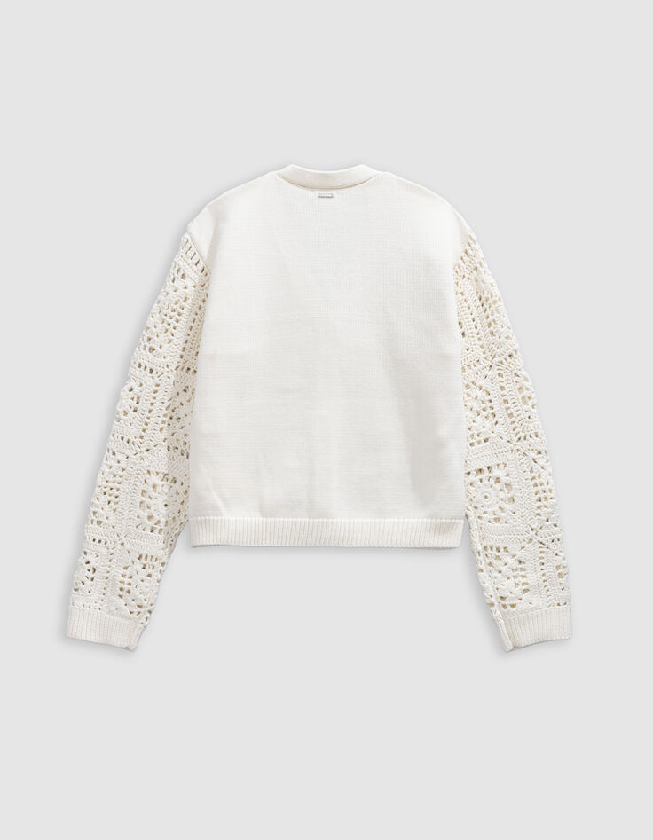 Cardigan écru tricot ajouré fille-3