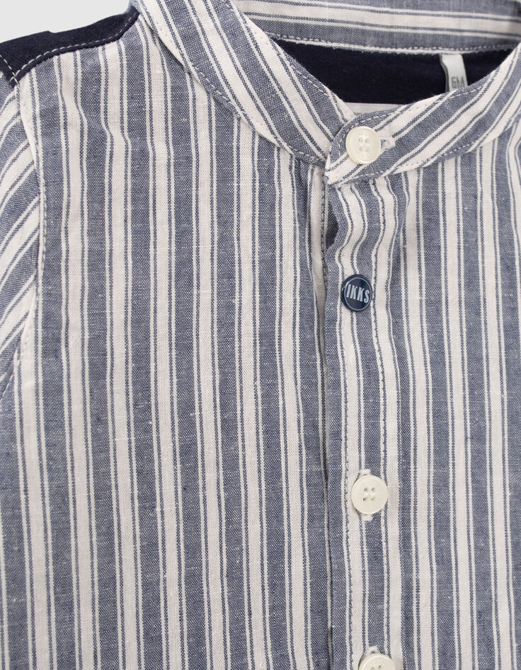 Baby boys’ navy mixed-fabric striped shirt-3 Baby boys’ navy mixed-fabric striped shirt-3