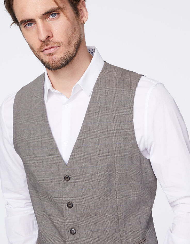 Men’s mink Prince of Wales check waistcoat -3 Men’s mink Prince of Wales check waistcoat -3