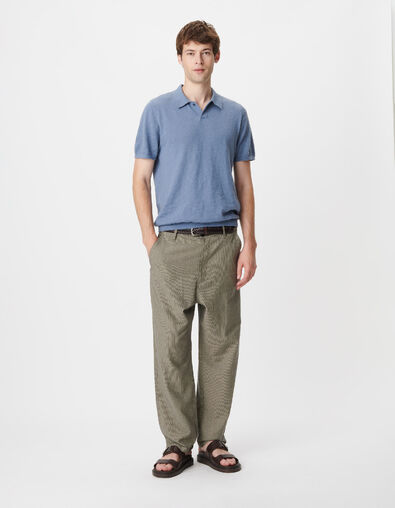 Men's blue cotton flamed short-sleeve polo shirt - IKKS