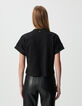 Tee-shirt manches courtes noir lurex maille ajourée Femme-3