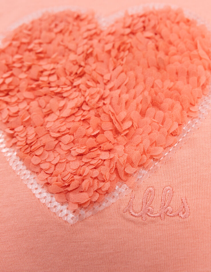 T-shirt corail coton bio coeur en relief fille-7