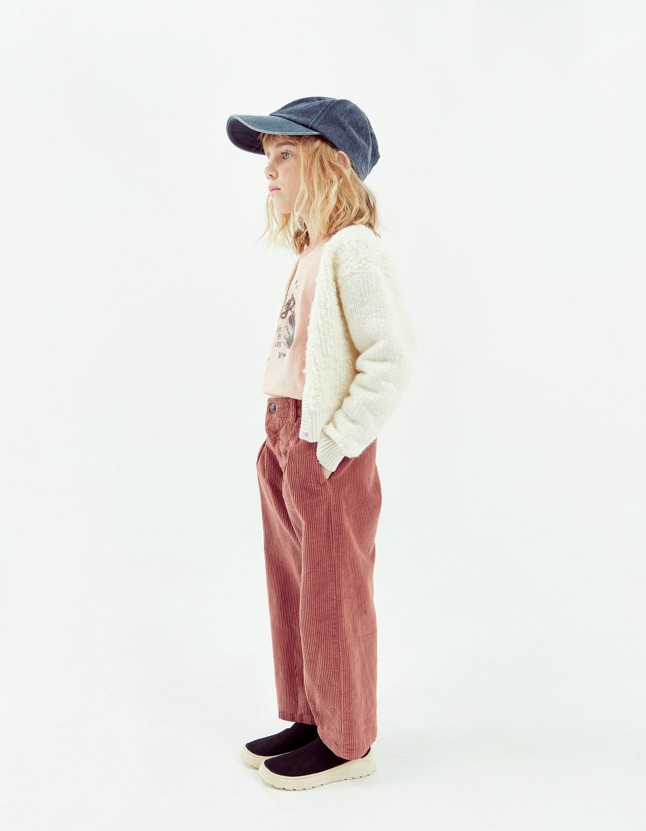 Pantalon large rose cuivr en velours c tel fille