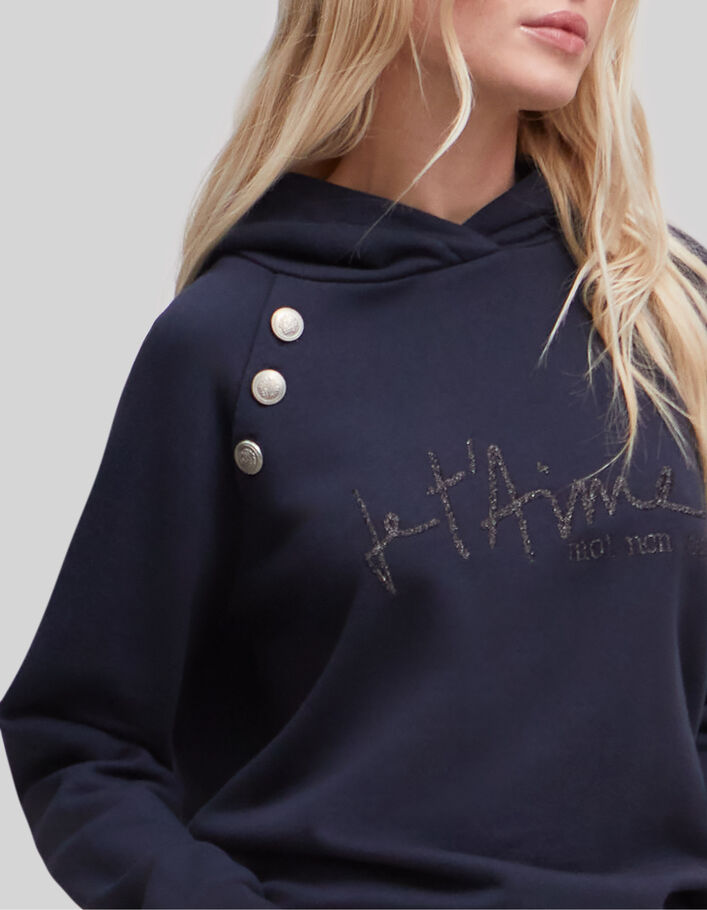 Marineblaues Damen-Sweatshirt mit Pailletten-Botschaft - IKKS