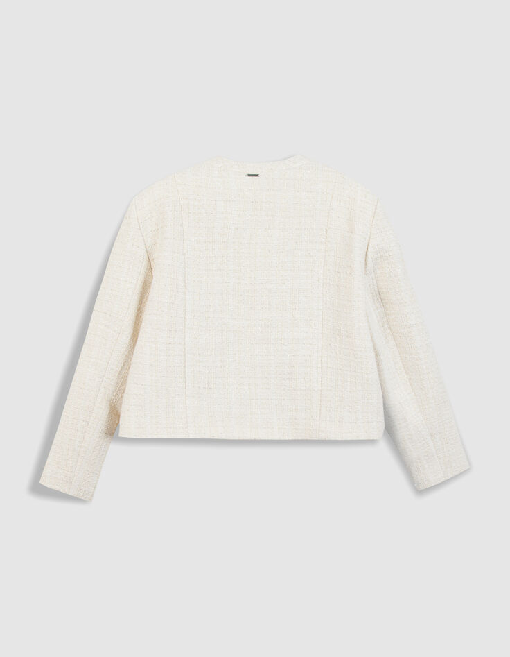 Veste bol&eacute;ro blanche effet tweed manches 7/8e Femme-6