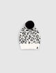Bonnet écru tricot motif léopard fourré fille-1