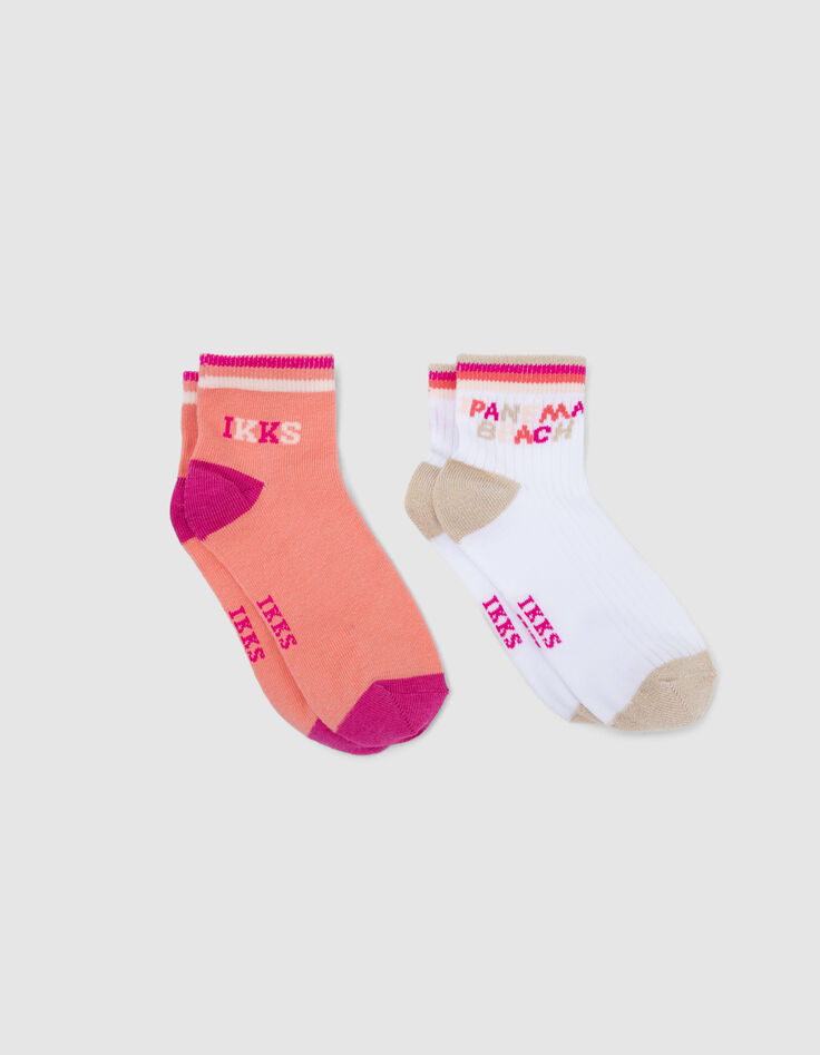 Chaussettes roses, écrues, corail fille-2