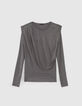 Graues Damen-T-Shirt mit kleinen Perlen an den Schultern-6