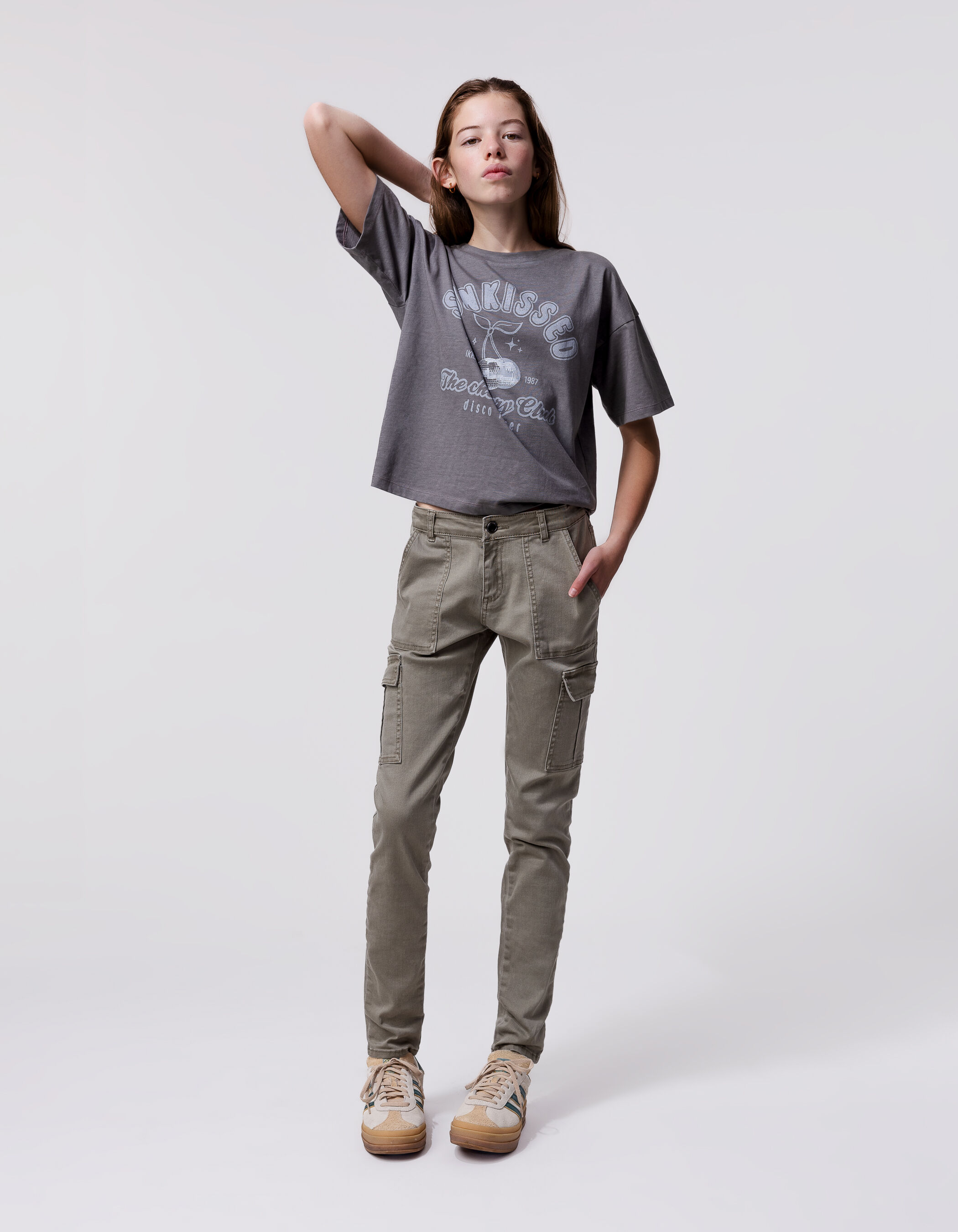 Pantalon battle kaki a taille haute fille IKKS