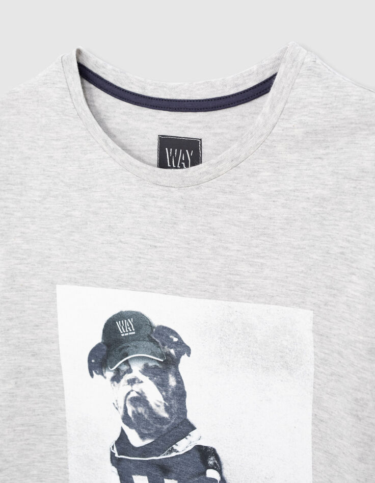 Camiseta gris jaspeado medio perro-jugador niño -2