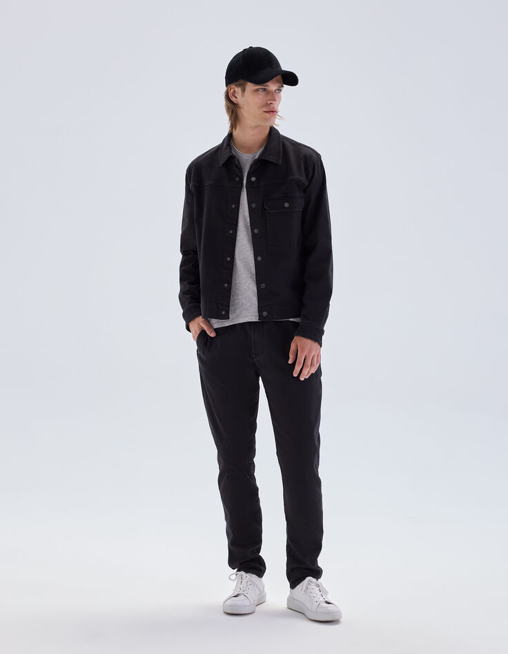 Schwarzes REGULAR-Herrenoberhemd aus Fleece-Denim-4