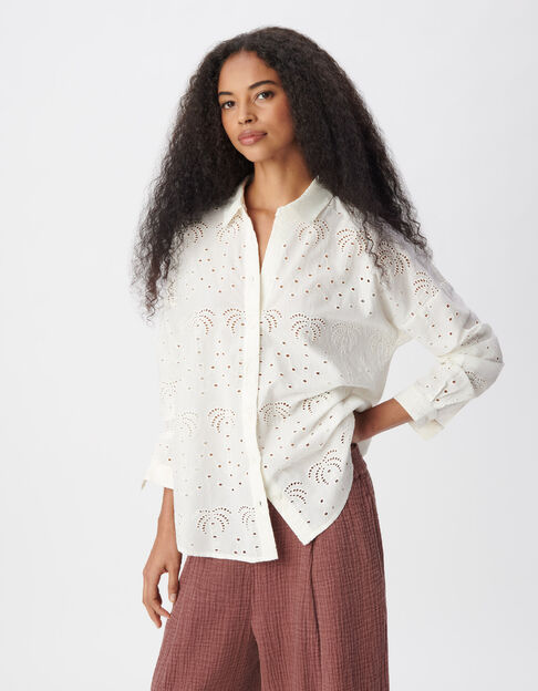 Camisa blanca de mujer con bordado de palma inglesa - IKKS