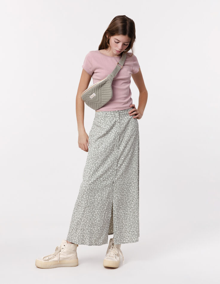 Jupe longue verte imprimé floral d'été fille-8