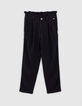 Lockere schwarze M&auml;dchenhose mit G&uuml;rtel-1