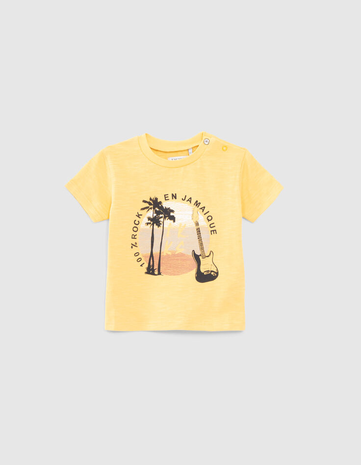 T-shirt jaune visuels palmiers guitare bébé garçon-1