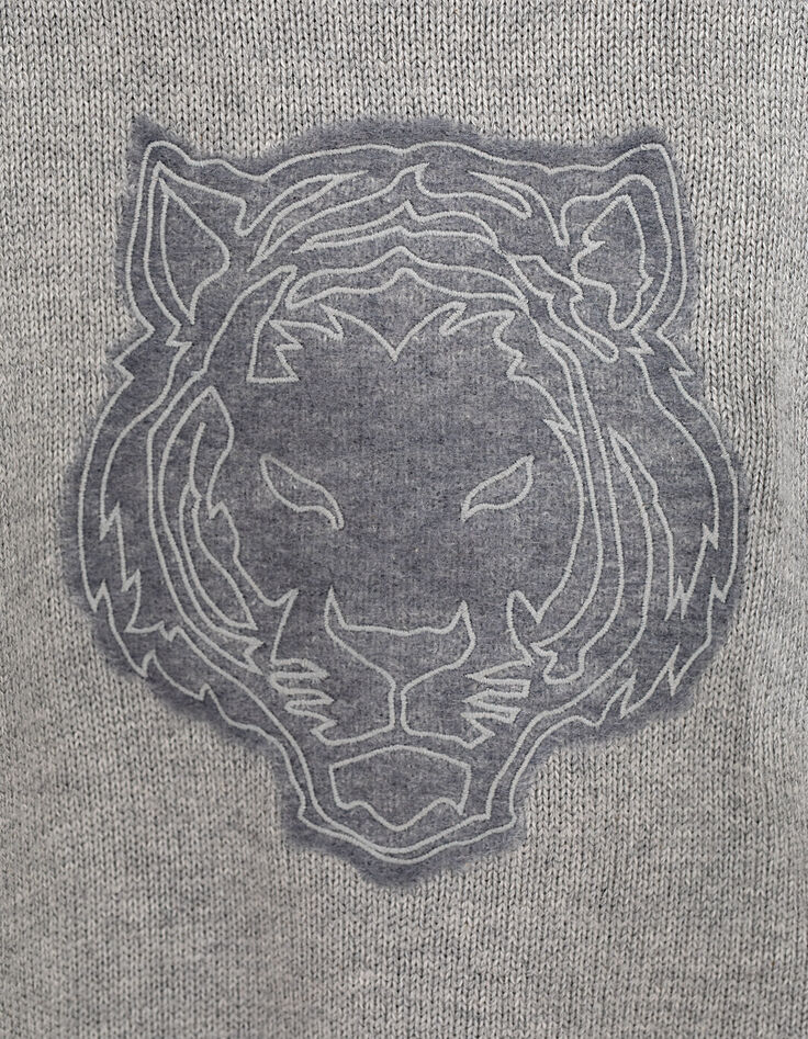 Sweat gris bi matière avec tête de tigre brodé garçon -5
