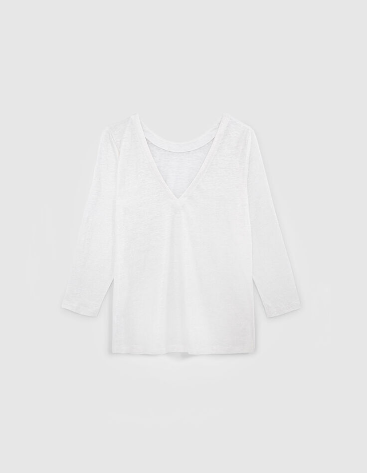 Tee-shirt blanc maille lin irisé décor perles métal Femme-7