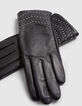 Women’s black leather gloves with studded chevrons-2