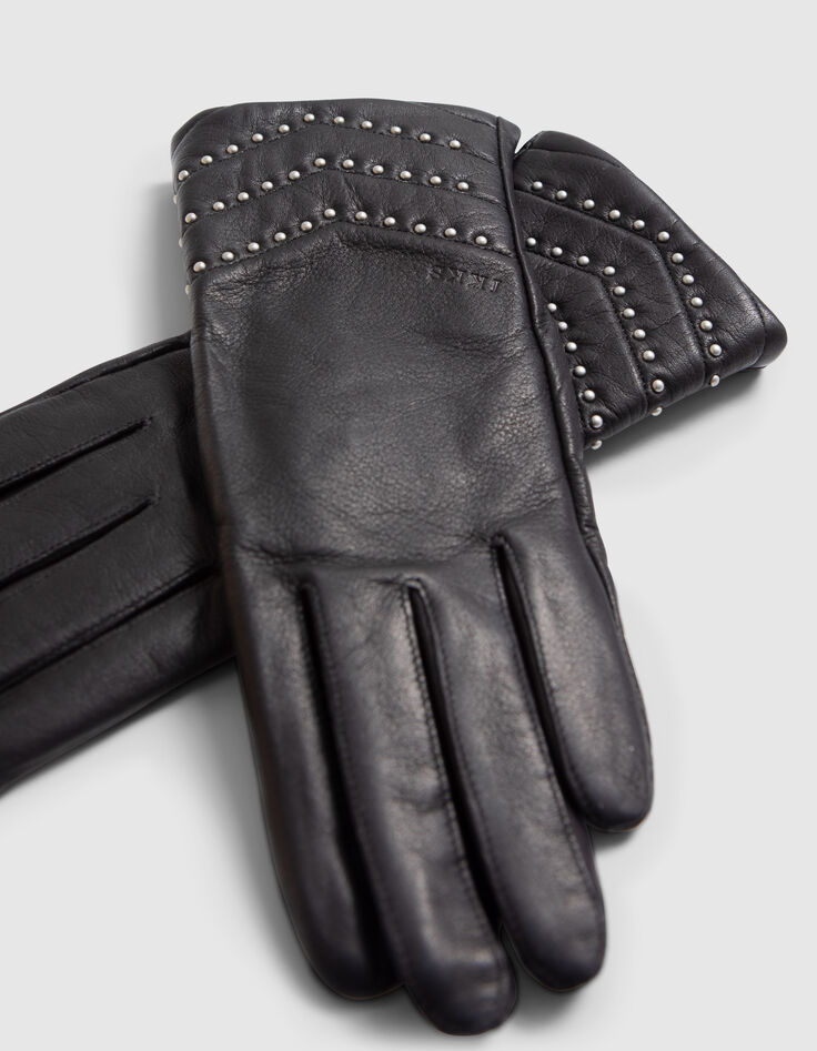 Women’s black leather gloves with studded chevrons-2