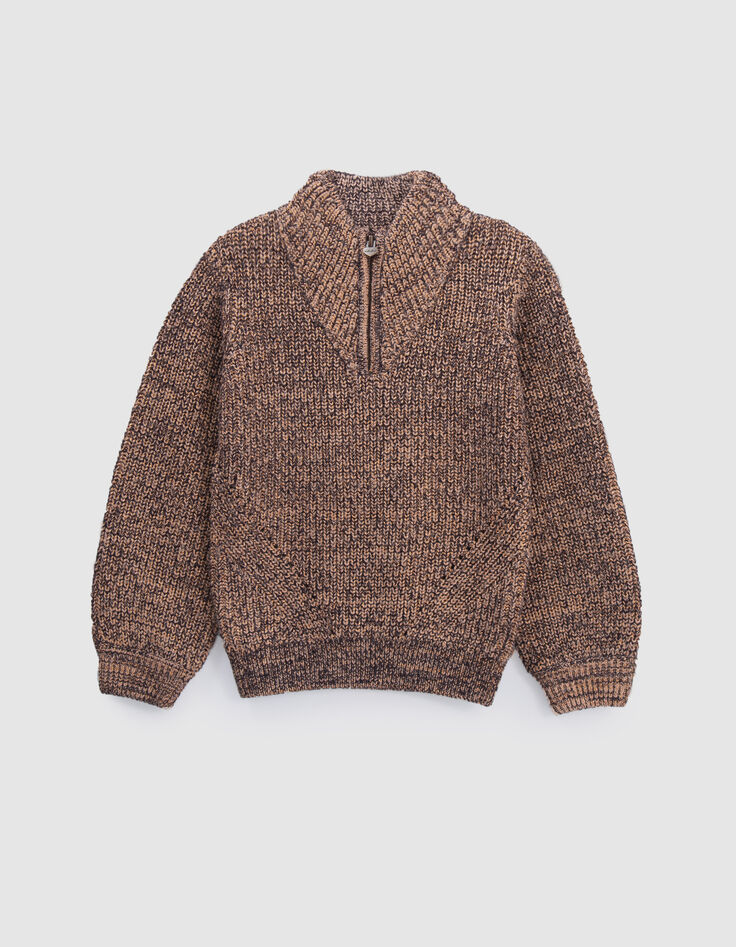 Pull rose cuivré tricot lurex col camionneur fille-1