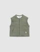 Embroidered khaki jacket with removable sleeves for girls-6