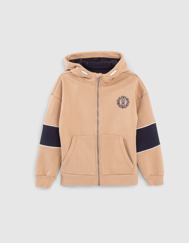 C&aacute;rdigan caramelo con rayas anchas navy ni&ntilde;o -1