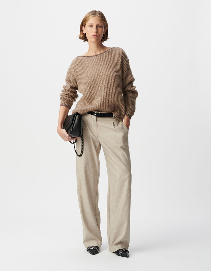 Sesame knit sweater with lurex details Women's neckline-1