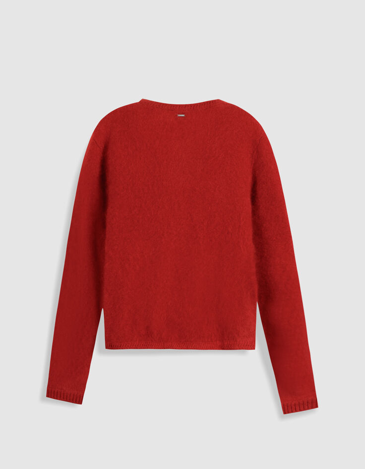 Cardigan rouge tricot mousseux 100% laine Femme-8
