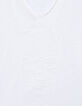 Tee-shirt col V blanc coton bio broderie t&ecirc;te de mort Femme-6