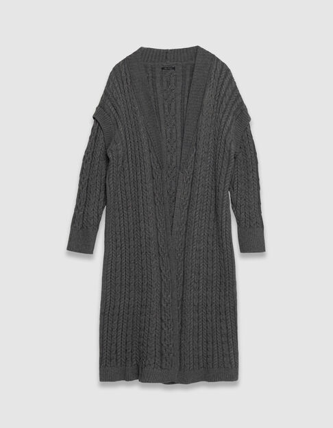 Lang grijs vest details kabelbreiwerk Dames - IKKS