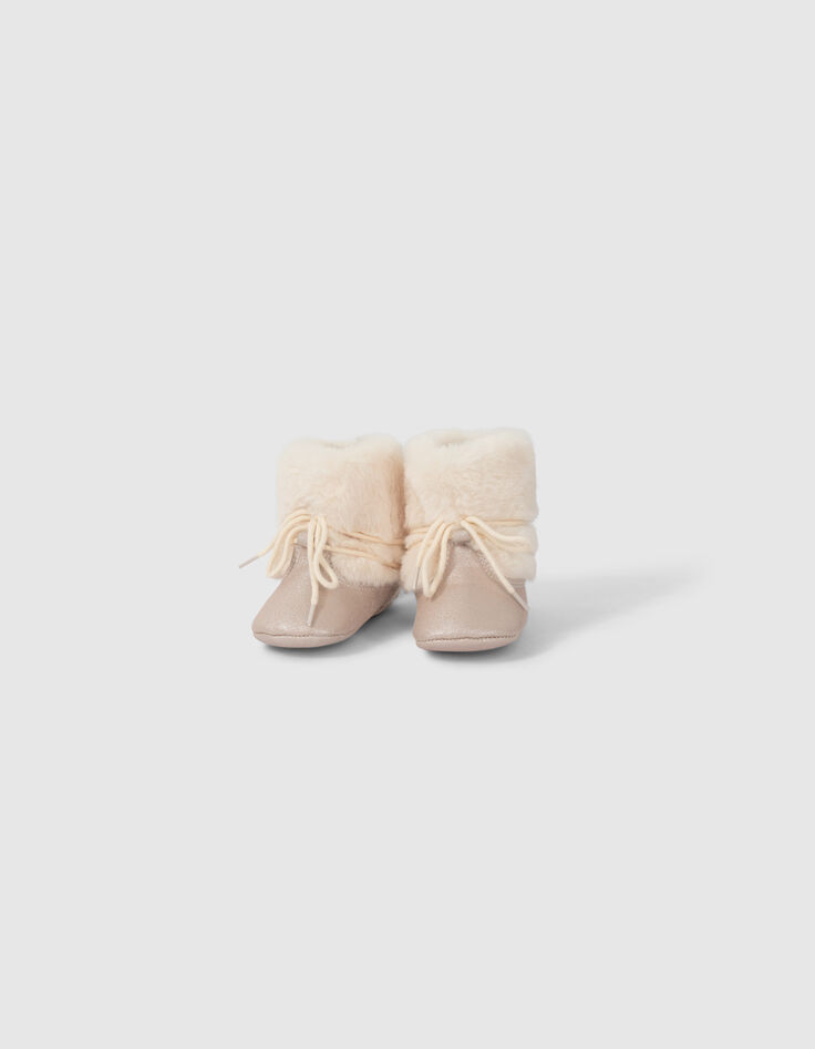 Bottines écrues bi matière fourrées et lacées bébé fille-2